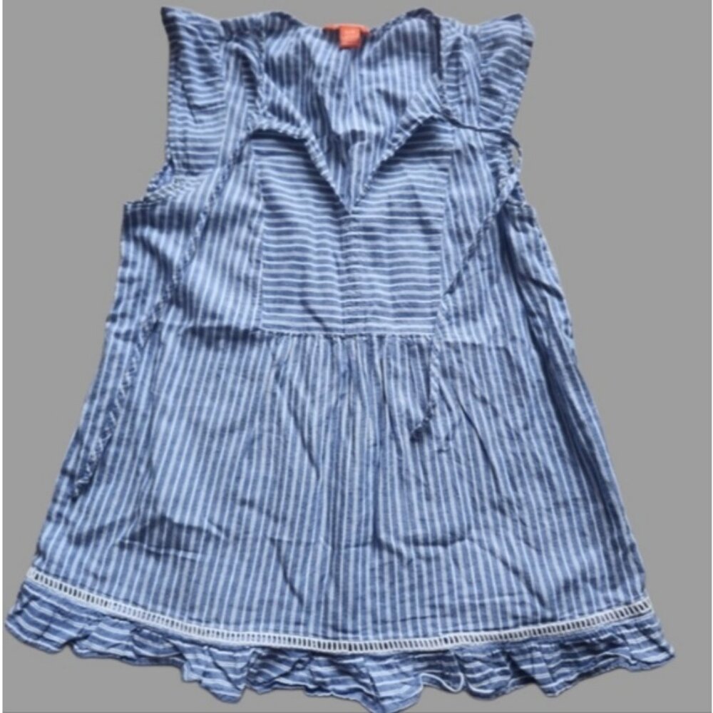 Blue small oversized Striped Sleeveless Top with flutter trim